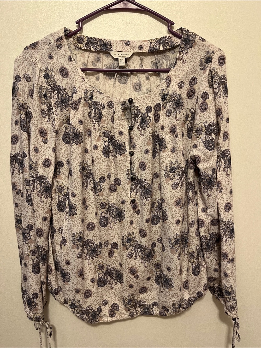 Lucky Brand Cream and Blue Floral Blouse